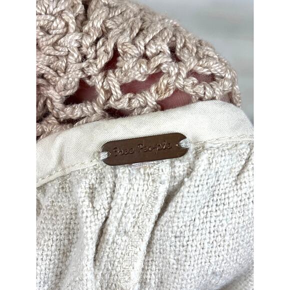 Free People Womens M cream blue In Dreams Embellished Harem Pants Stripe Crochet - Picture 3 of 6